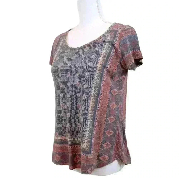 Lucky Brand Blue & Red Bandana Print Scoop Neck Short Sleeve T-Shirt Size Small - Picture 5 of 8